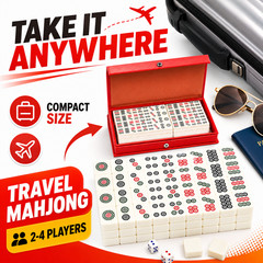 Compact Mini Mahjong Set 144 Tiles 2 Dice Red Case Portable Travel Game Gift Box