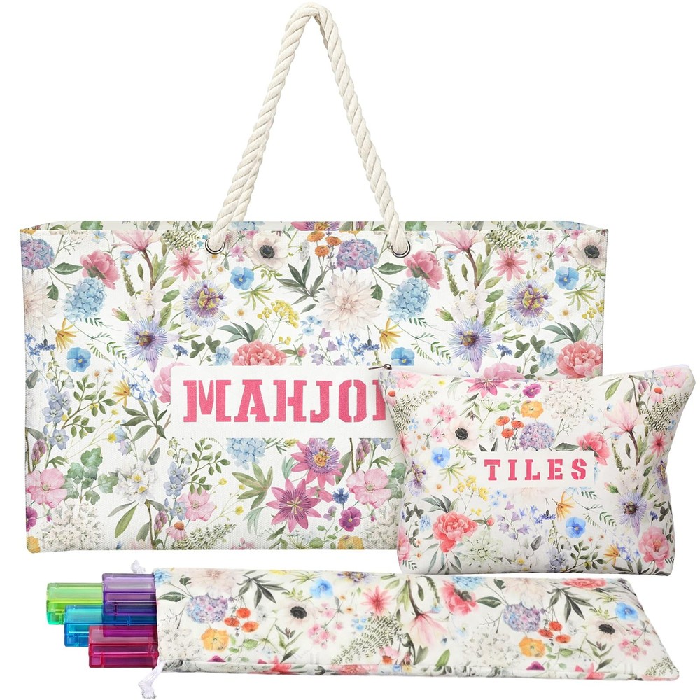 3 Pcs Empty Mahjong Bags Set for Tiles and Racks 24 x 13 x 4.7 Inches Floral …