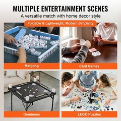Uimoso Mahjong Table 4Player Folding Card Table & 4 Cup Holders Chip Trays Black