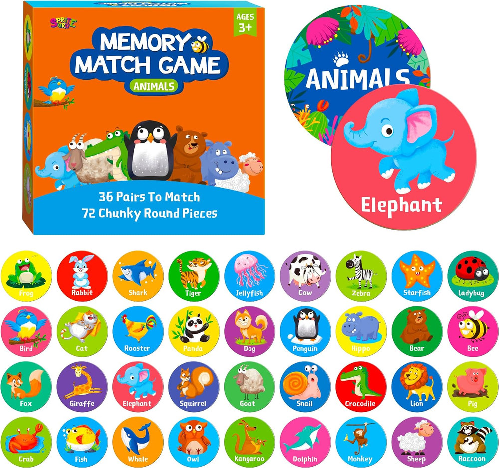 Memory Matching Game, 72 PCS Animal Matching Cards for Toddlers 36 Pairs Memory