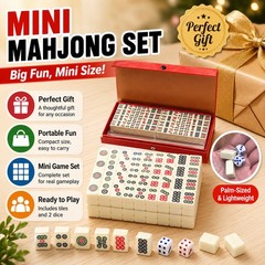 Travel Mini Mahjong Set 144 Tiles 2 Dice Red Carry Case Family Tabletop Game Toy
