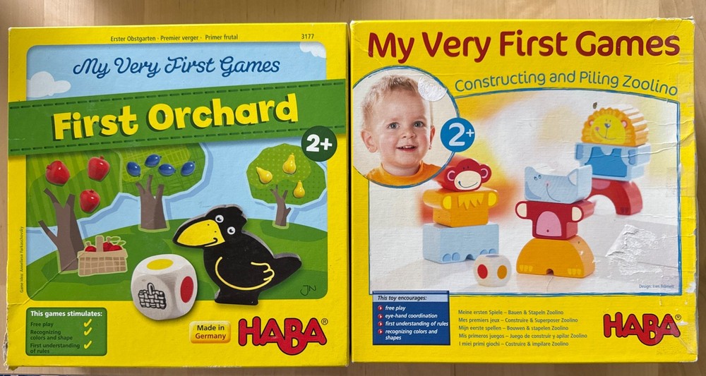 Haba My Very First Games Lot Of 2 Orchard And Zoolino Co-op Wooden Complete
