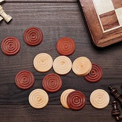 72 Pieces Wood Checkers 1.06 Inch Wooden Checkers Pieces Set with Stackable Ridg