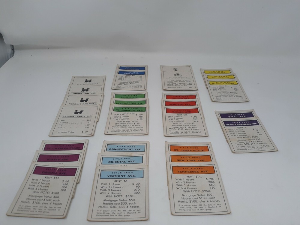 VINTAGE 1961 MONOPOLY Title Deed Cards Full Set of 28