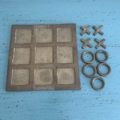 Vintage Brass Tic Tac Toe Board Table Game Set with Pieces Mancave