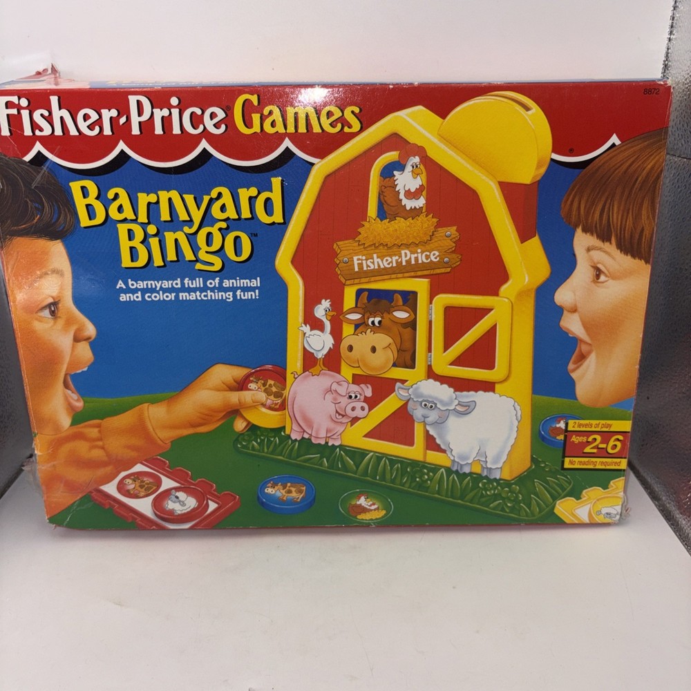 Vintage Fisher Price Barnyard Bingo Board Game 1994 Animal Matching Toy Boxed