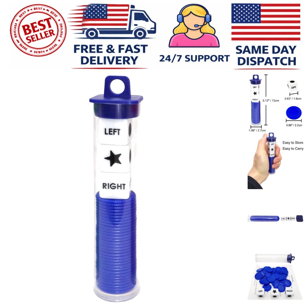 Compact Left Right Center Dice Game Set – 3 Dices & Convenient Travel Tube