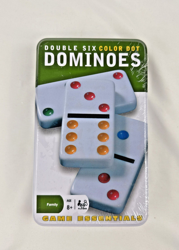 NEW SEALED Double Six Color Dot Dominoes Game in Metal Case Travel Set FREE SHIP