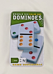 NEW SEALED Double Six Color Dot Dominoes Game in Metal Case Travel Set FREE SHIP