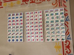 Mah Jong Complete Set w/ Racks, pink sparkle Tiles & 2 Dice (no bag)