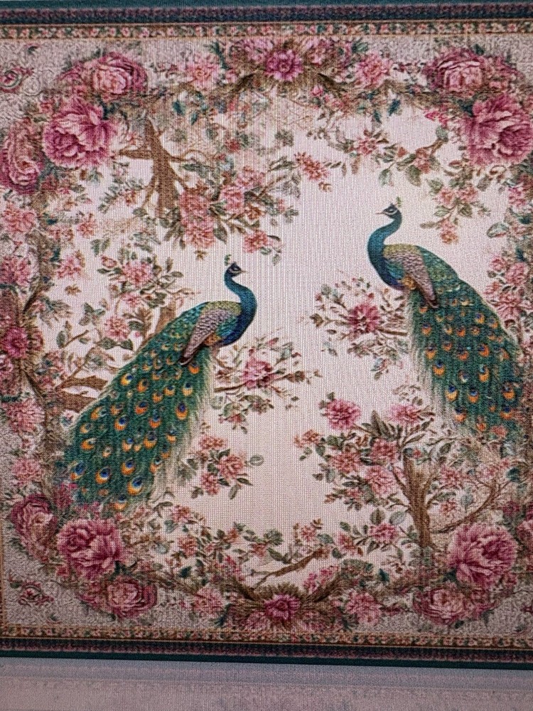 Large Mahjong Mat nonslip Peacock/Floral Design