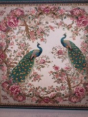 Large Mahjong Mat nonslip Peacock/Floral Design