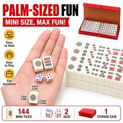 Compact Mini Mahjong Set 144 Tiles 2 Dice Storage Box Portable Family Game Gifts