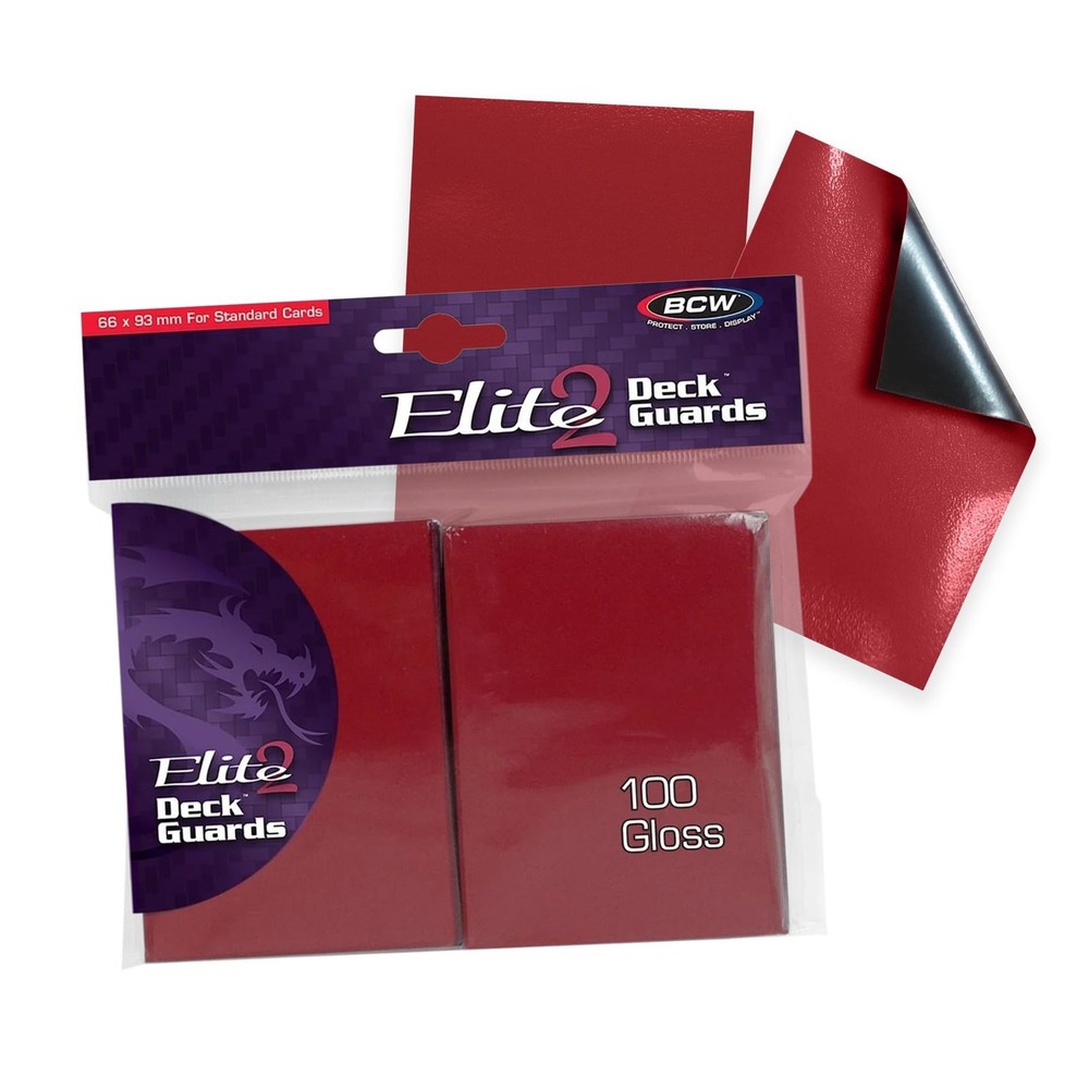 BCW Elite2 Glossy Card Sleeves – Red |100ct | Crystal-Clear Front | Textur