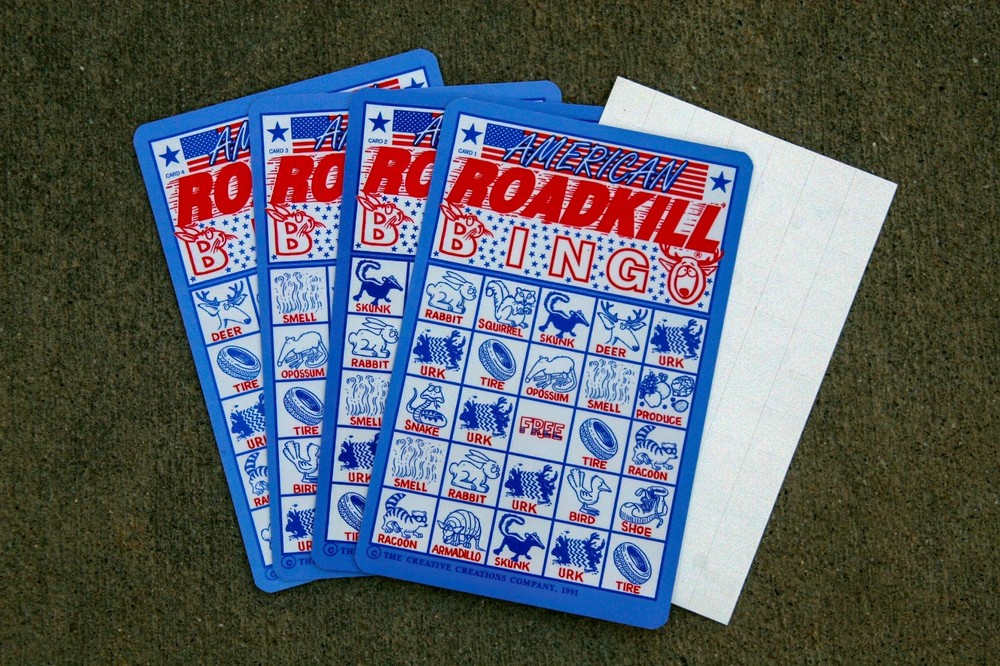 2 Roadkill Bingo® Travel Game w 4 playing cards & reusable static cling squares