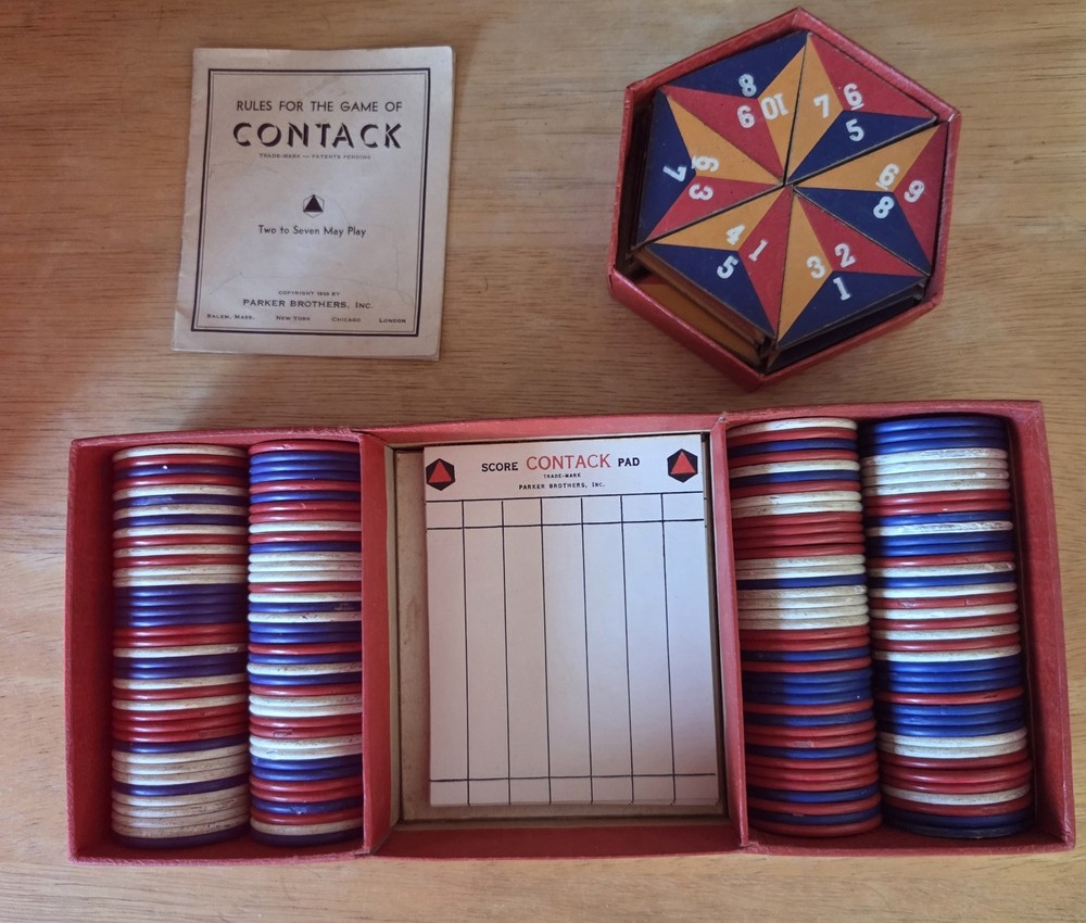 Vtg 1939 Parker Brothers Game of Contack -Complete with Instructions & Counters!