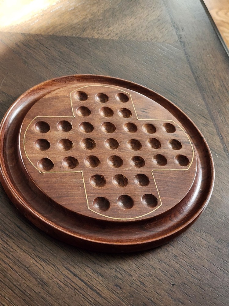 Vintage Wood Solitaire Board Unique Brainvita Game 8″ Made In India