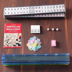166 American Mahjong Tiles with Elegant Red Carrying Bag & Pushers
