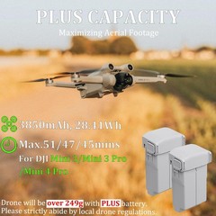 DJI Mini 3 Series 3850mAh 7.38V DJI Mini 4 Pro Battery 2 Pack with Hub