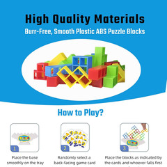 64 Pcs Stacking Tower Game with 22 Cards, Giant Tumble Balance Game for Kids, Fa