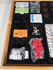Monopoly Scrabble +4 Classic Games Solid Wood Cabinet Some Parts Sealed Unused