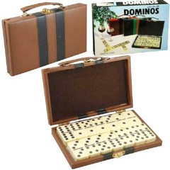 Domino Double Six – Ivory and Black Tilex with Metal Spinners Deluxe Travel Case