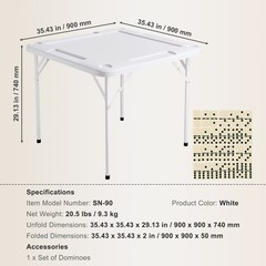 Uimoso Mahjong Table 4Player Folding Card Table & 4 Cup Holders Chip Trays White
