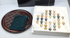 1994 Bombay Company 13.5” Marble Solitaire Wooden Game Board 36 Stone Marbles