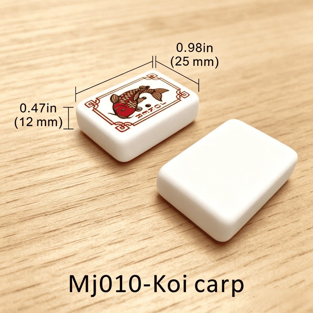 Premium Polished White Acrylic US Mahjong Set Clear Floral & Koi Engraving