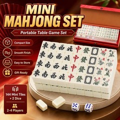 Mini Mahjong Set 144 Tiles 2 Dice Travel Board Game Storage Case Gift for Kids!!