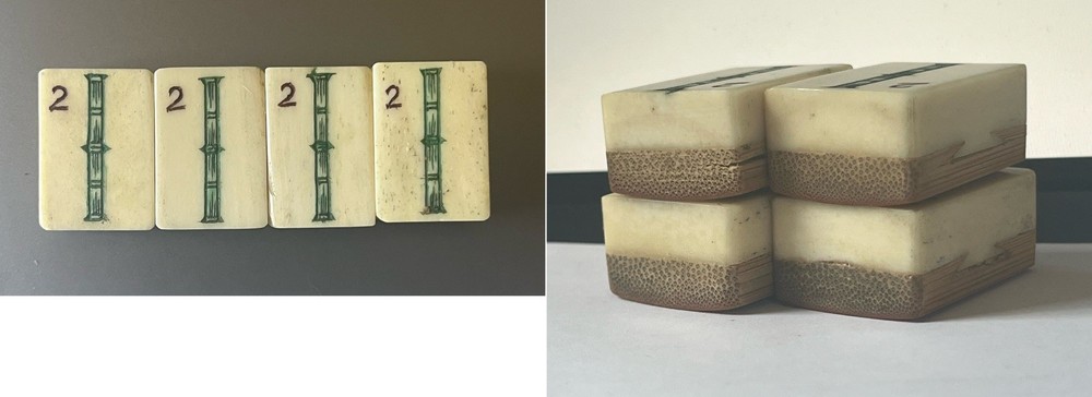 lot 4 Quality Vtg 1920s Mahjong Bone/Bamboo Replacement Tiles 2 BAM thick bone