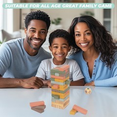Wooden Blocks Stacking Games, 48PCS Tumbling Stacking Blocks Game for Kids and F