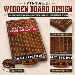 Horse Racing Board Game with 11 Luxury Metal Horses, Foldable Wood Horse Race Ga