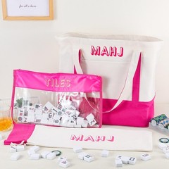 3 Pcs Empty Mahjong Bags Set for Tiles and Racks Canvas Mahjong Carry Tote Ba…