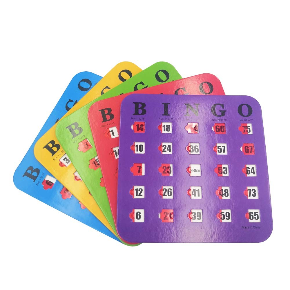 Shutter Slide Bingo Cards – 5 Pack Multi Color Extra Thick Stitched, Easy Rea…