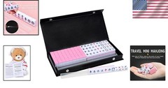 Compact 20mm Pink Travel Mahjong Set with Racks & Instructions for 4 Players