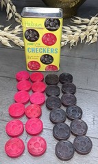 B7 Vintage 1950s Halsam Comet 24 Embossed Wood Checkers In cardboard Tin #518