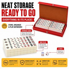 Travel Mini Mahjong Set 144 Tiles 2 Dice Red Carry Case Family Tabletop Game Toy