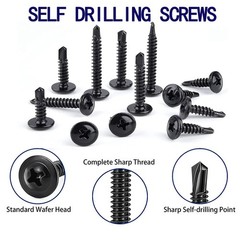100PCS #10×5/8 Black Crosshead 410 Stainless Steel Self-Drilling Screws Modif…