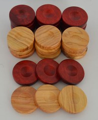 30 Olive Backgammon Chips 1.4 inches – Natural Olive Wood – Red Color Checkers