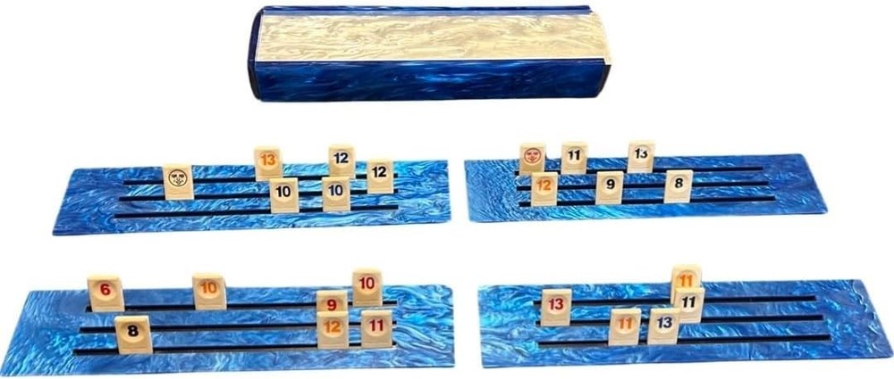 RUMMIKUBE GAME-LUCITE ACRYLIC-BLUE & WHITE MARBLE