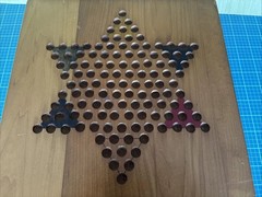 Vintage Handmade Solid Wood 2-Sided Game Board:Chinese Checkers & Aggravation