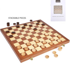 15inch Checkers Folding Wooden Game Set, 100 Square Checkerboard International C