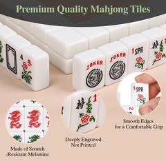 Compact Portable Mahjong Set – 166 Tiles, Carrying Bag, 3 Dice, 40 Chips, Travel