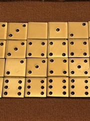 Vintage Mid-Century Solid Brass Double Six Dominoes Set(28) in FauxLeather Case
