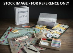 Scrabble Monopoly Clue Vintage Bookshelf Board Game Collection Open Box Used