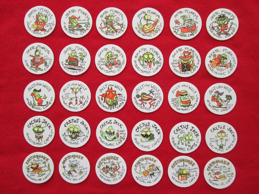 RARE! 30 SEISMIC CAPS 1994 Limited Edition milkcaps pogs tazos by Brian Bent