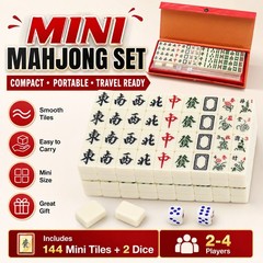 Mini Mahjong Set 144 Tiles 2 Dice Portable Travel Table Game for Family Gift US!