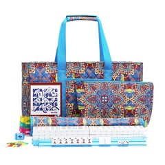 Kyerlish American Mahjong Tile Set with Blue Printed Carrying Bag, Print