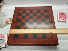 Wood Combo Game Set Chess Backgammon Checkers 32 Metal Pieces Dbl 6 Dominos